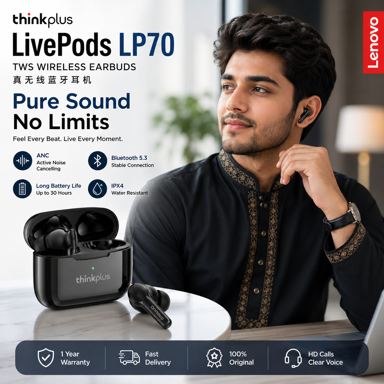 Lenovo ThinkPlus LivePods LP70 TWS Wireless Earbuds
